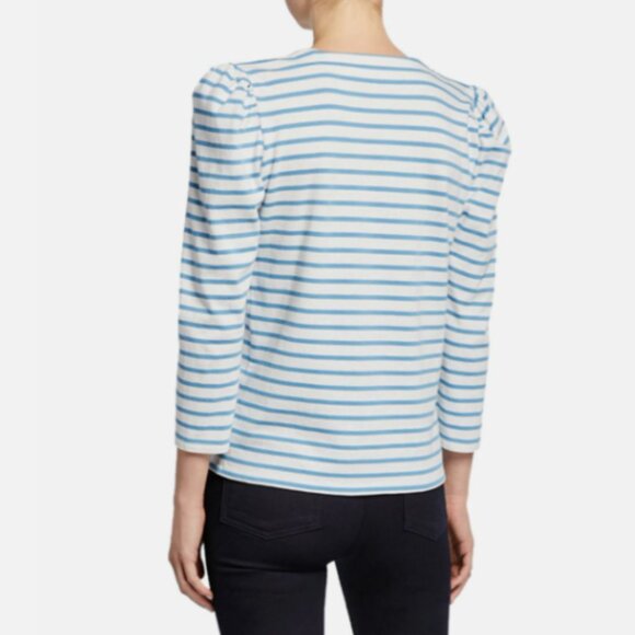 VERONICA BEARD Eli Baseball Tee Puff Long Sleeve Top Blue White Striped - Picture 8 of 8